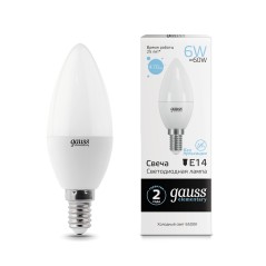 Лампа Gauss Elementary Свеча 6W 470lm 6500K Е14 LED 1/10/100