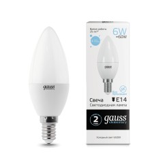Лампа светодиодная LED 6 Вт 470 лм 6500К свеча холодный E14 AC 220В Elementary Gauss