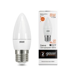 Лампа светодиодная LED 8 Вт 520 лм 3000К свеча теплый E27 AC 220В Elementary Gauss