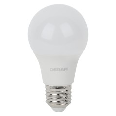 "Лампа светодиодная OSRAM LED Star, 806лм, 9Вт (замена 75Вт), 6500К (холодный белый свет). Цоколь E27, колба A, угол пучка 180°.