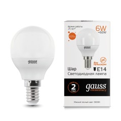 Лампа светодиодная LED 6 Вт 420 лм 3000К шар P45 теплый E14 AC 220В Elementary Gauss
