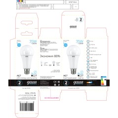 Лампа Gauss Elementary A80 35W 2790lm 6500K E27 LED 1/10/50