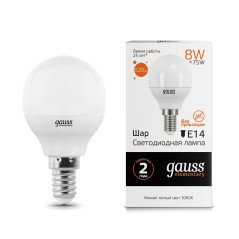 Лампа светодиодная LED 8 Вт 520 лм 3000К шар P45 теплый E14 AC 220В Elementary Gauss