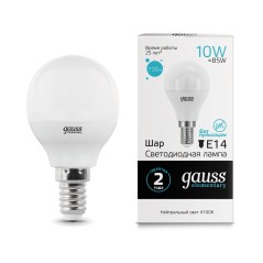 Лампа светодиодная LED 10 Вт 730 лм 4100К шар P45 нейтральный E14 AC 220В Elementary Gauss