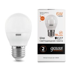 Лампа светодиодная LED 6 Вт 420 лм 3000К шар P45 теплый E27 AC 220В Elementary Gauss