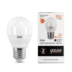 Лампа светодиодная LED 8 Вт 520 лм 3000К шар P45 теплый E27 AC 220В Elementary Gauss