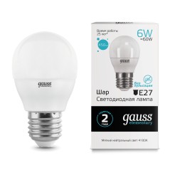 Лампа светодиодная LED 6 Вт 450 лм 4100К шар P45 нейтральный E27 AC 220В Elementary Gauss