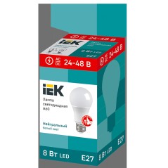 Лампа светодиодная A60 груша 8Вт 24-48В 4000К E27 IEK