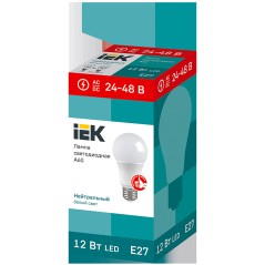 Лампа светодиодная A60 груша 12Вт 24-48В 4000К E27 IEK