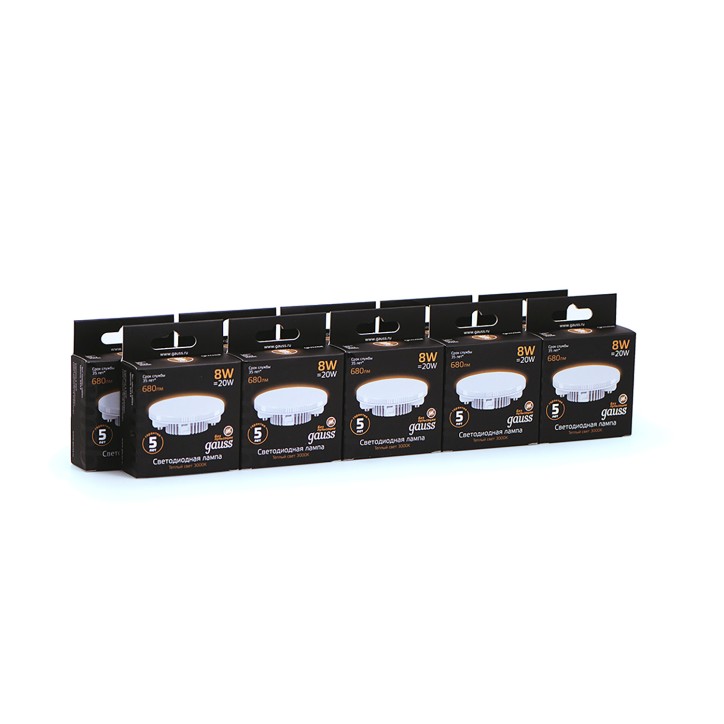 Лампа светодиодная LED 8 Вт 680 лм 3000К таблетка теплый GX53 AC 220В Black Gauss Лампа светодиодная LED 8 Вт 680 лм 3000К таблетка теплый GX53 AC 220В Black Gauss