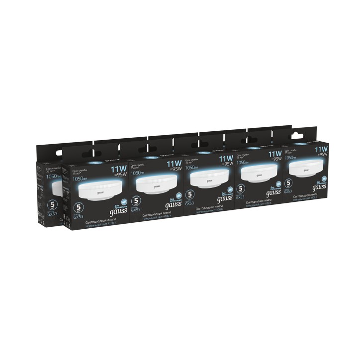 Лампа светодиодная LED 11 Вт 1050 лм 4100К таблетка нейтральный GX53 AC 220В Black Gauss Лампа светодиодная LED 11 Вт 1050 лм 4100К таблетка нейтральный GX53 AC 220В Black Gauss