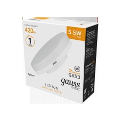 Лампа светодиодная LED 5.5 Вт420 Лм 3000К теплая GX53 таблетка Basic