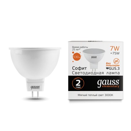 Лампа светодиодная LED 7 Вт 530 лм 3000К софит MR16 теплый GU5.3 AC 220В Elementary Gauss