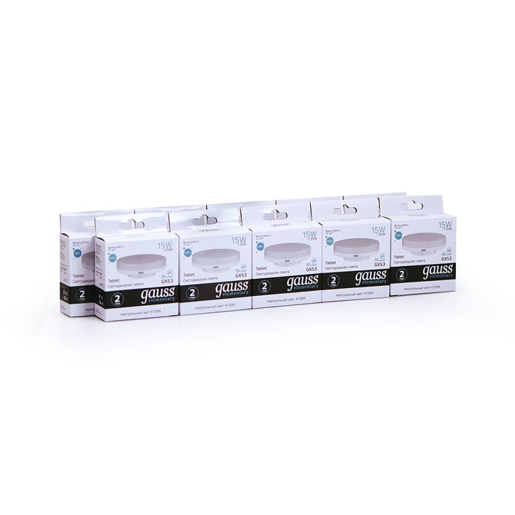 Лампа светодиодная LED 15 Вт 1080 лм 4100К таблетка нейтральный GX53 AC 220В Elementary Gauss Лампа светодиодная LED 15 Вт 1080 лм 4100К таблетка нейтральный GX53 AC 220В Elementary Gauss