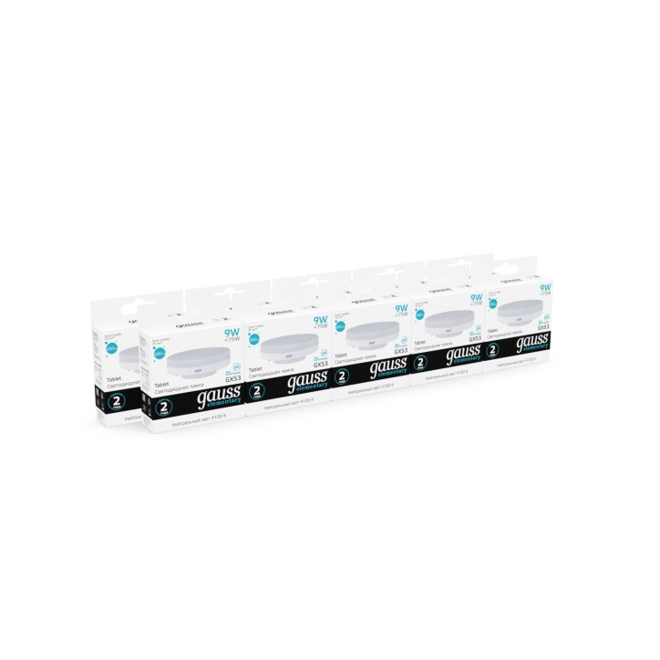 Лампа светодиодная LED 9 Вт 680 лм 4100К таблетка нейтральный GX53 AC 220В Elementary Gauss Лампа светодиодная LED 9 Вт 680 лм 4100К таблетка нейтральный GX53 AC 220В Elementary Gauss