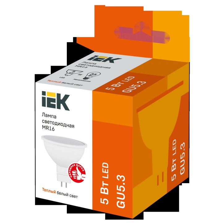 Лампа светодиодная MR16 софит 5Вт 230В 3000К GU5.3 IEK Лампа светодиодная MR16 софит 5Вт 230В 3000К GU5.3 IEK