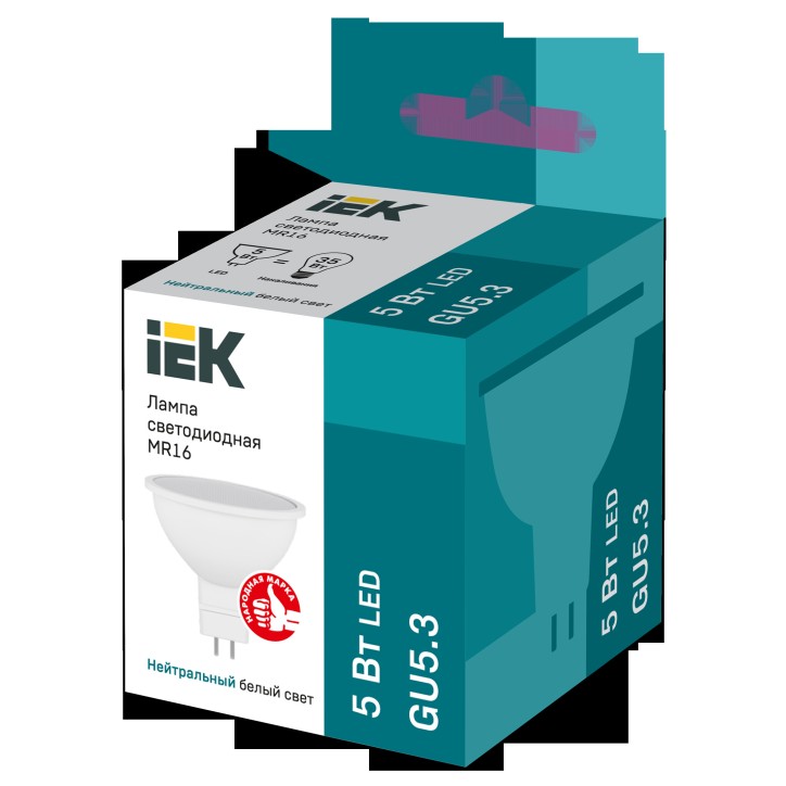Лампа светодиодная MR16 софит 5Вт 230В 4000К GU5.3 IEK Лампа светодиодная MR16 софит 5Вт 230В 4000К GU5.3 IEK