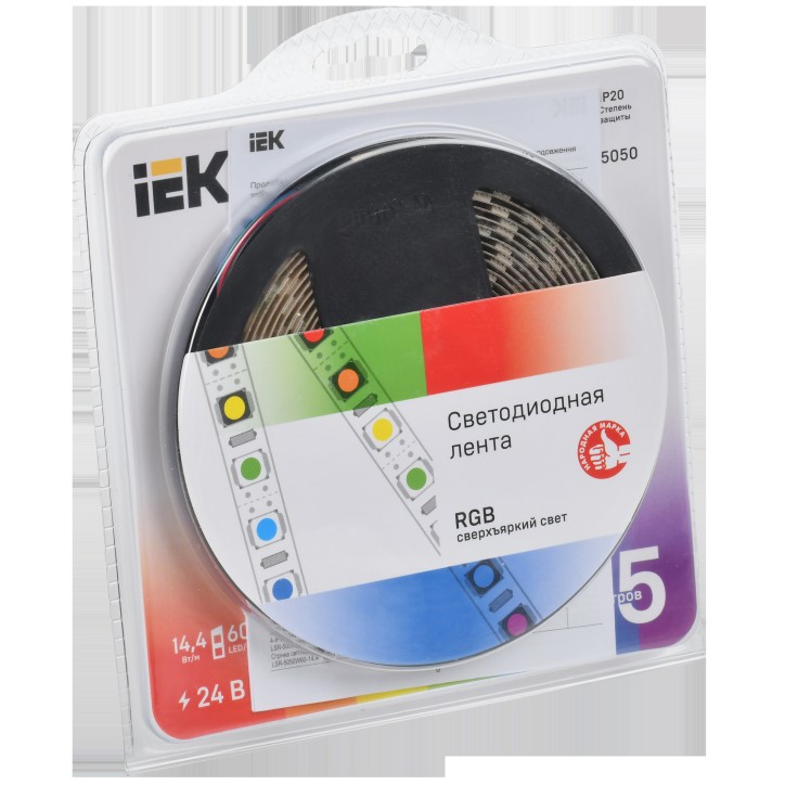 Лента светодиодная 5м LSR-5050RGB60-14,4-IP20-24В IEK