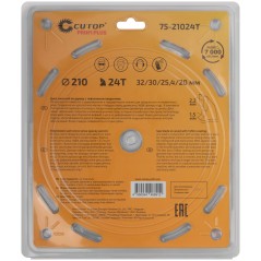 Диск пильный по дереву с тефлоновым покрытием 24Т, Profi plus, 210x1,5/2,2x32/30/25,4/20 мм