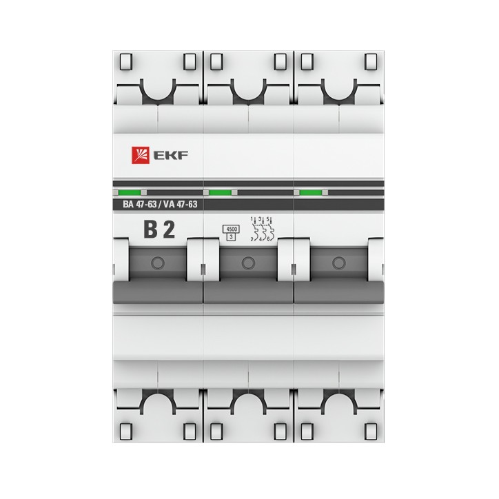Автоматический выключатель 3P 2А (B) 4,5кА ВА 47-63 PROxima