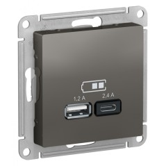 РОЗЕТКА USB ATLASDESIGN A+С, 5В/2,4 А, 2х5В/1,2 А, механизм, СТАЛЬ