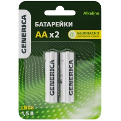 Батарейка щелочная Alkaline LR06/AA (2шт/блистер) GENERICA