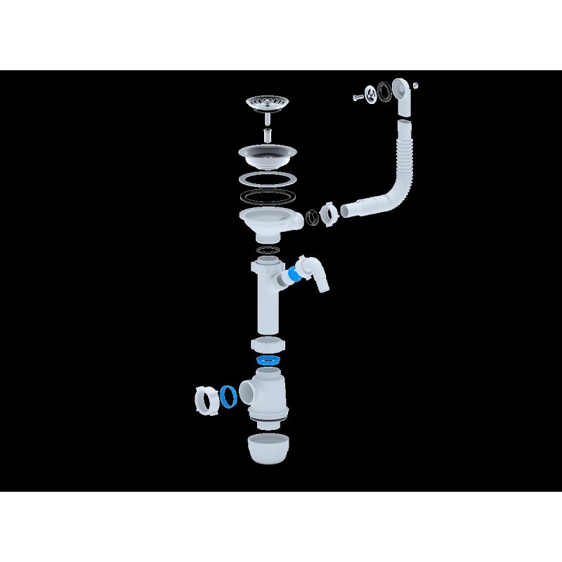 Сифон для мойки АНИ Грот 3 1/2' x 40 c круглым переливом и отводом для стиральной машины с гибкой трубой 40х40/50