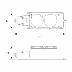 Колодка 2-х местная однофазная с заглушками КОМПАКТ с/з каучук 16А 250В IP44 цвет красный (еврослот)