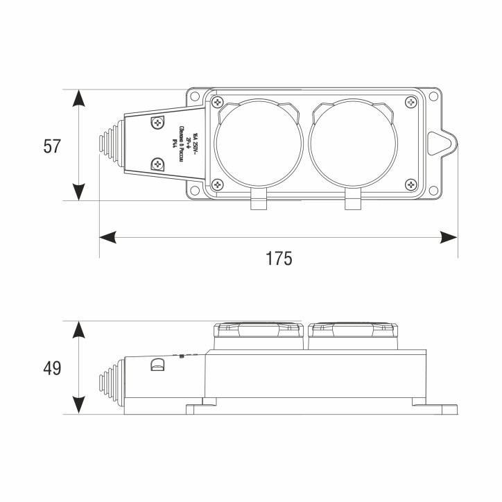 Колодка 2-х местная однофазная с заглушками КОМПАКТ с/з каучук 16А 250В IP44 цвет красный (еврослот)