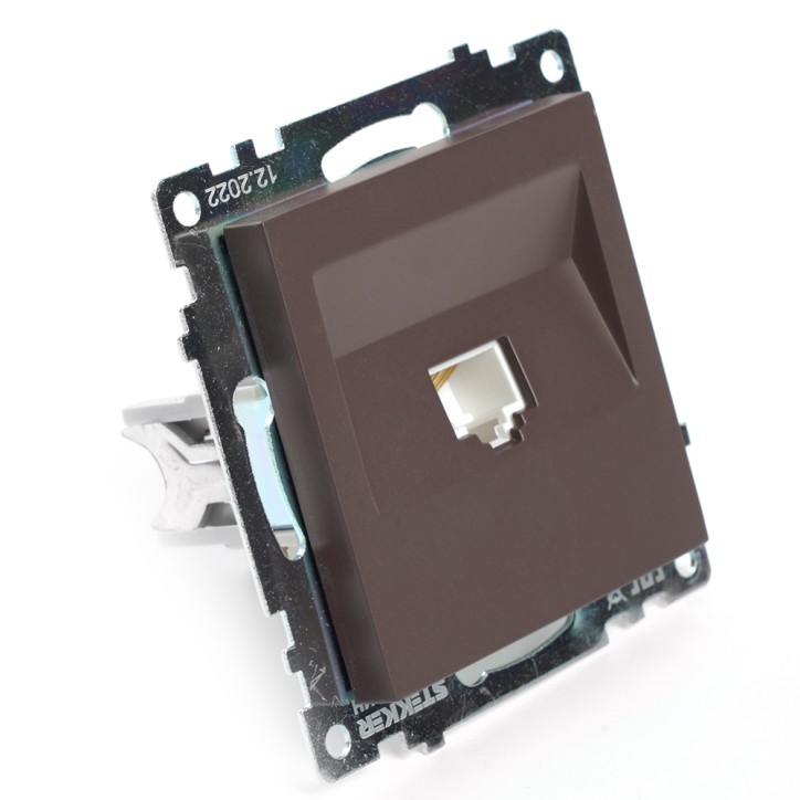 Розетка компьютерная одноместная RJ-45 (механизм), серия Катрин, шоколад Stekker Розетка компьютерная одноместная RJ-45 (механизм), серия Катрин, шоколад Stekker