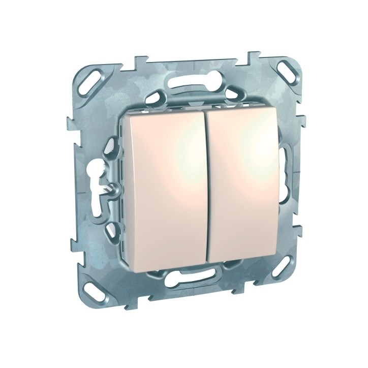 UNICA Выключатель двухклавишный в рамку бежевый