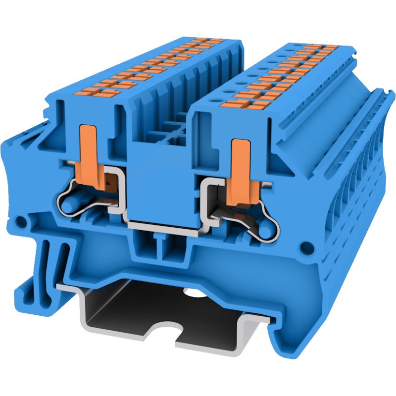Клемма TP 1-1 проходная с боковой вводом провода .Push-in, сечение 4 мм. кв., синяя