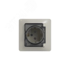 GLOSSA Розетка с заземлением со шторками с крышкой бежевая в сборе IP44