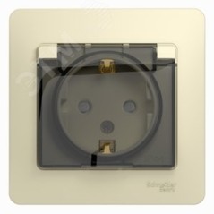 GLOSSA Розетка с заземлением со шторками с крышкой бежевая в сборе IP44