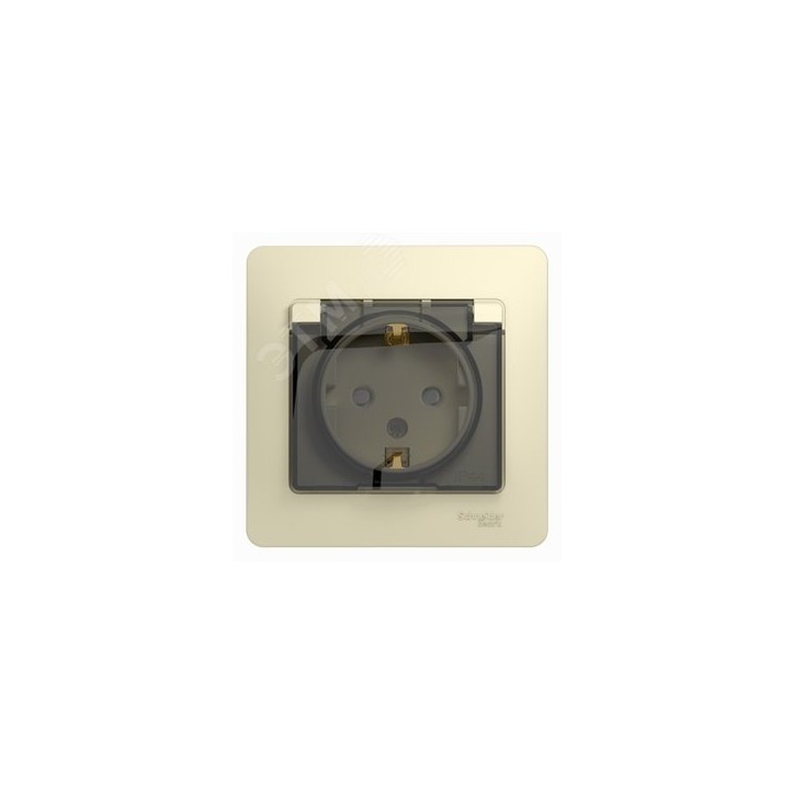 GLOSSA Розетка с заземлением со шторками с крышкой бежевая в сборе IP44