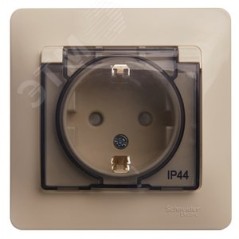 GLOSSA Розетка с заземлением со шторками с крышкой бежевая в сборе IP44