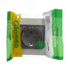 GLOSSA Розетка с заземлением со шторками с крышкой бежевая в сборе IP44