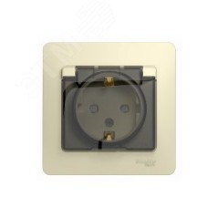 GLOSSA Розетка с заземлением со шторками с крышкой бежевая в сборе IP44