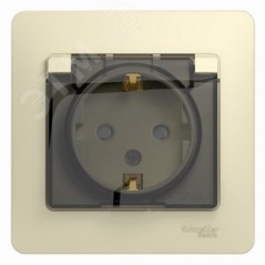 GLOSSA Розетка с заземлением со шторками с крышкой бежевая в сборе IP44