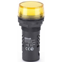 Лампа комм. ADDS ?22 мм LED жел. 220В AC/DC ЛK-22 DEKraft