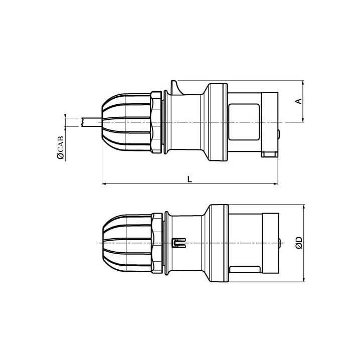 Вилка панельная прямая IP67 32А 2P+E 250В