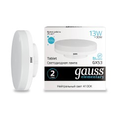Лампа светодиодная LED 13 Вт 920 лм 4100К таблетка нейтральный GX53 AC 220В Elementary Gauss