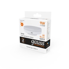 Лампа светодиодная LED 9 Вт 660 лм 3000К таблетка теплый GX53 AC 220В Elementary Gauss