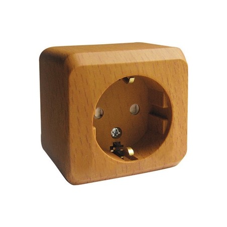 ЭТЮД Розетка наружная с заземлением со шторками бук