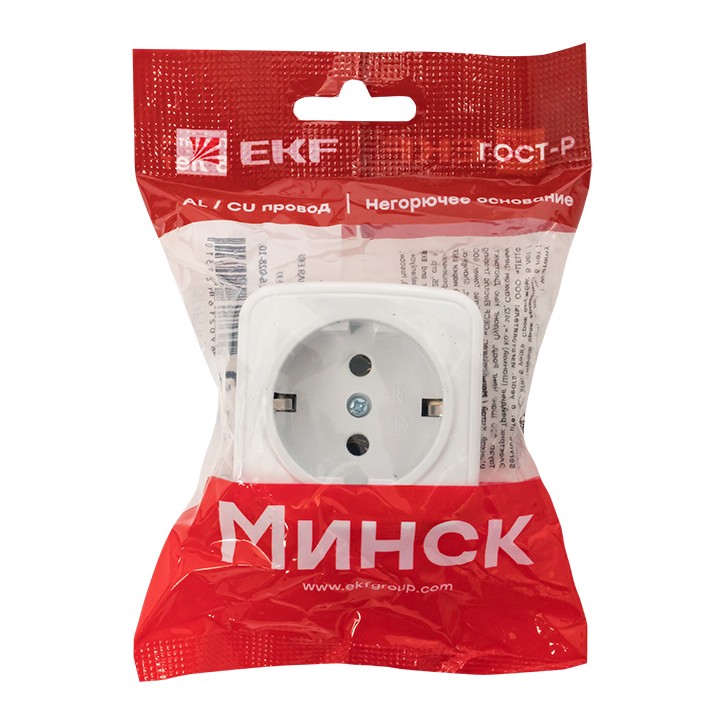 Розетка Минск 1-местная ОП 16А с заземлением белая
