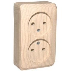 ЭТЮД Розетка двойная наружная без заземления без шторок Сосна