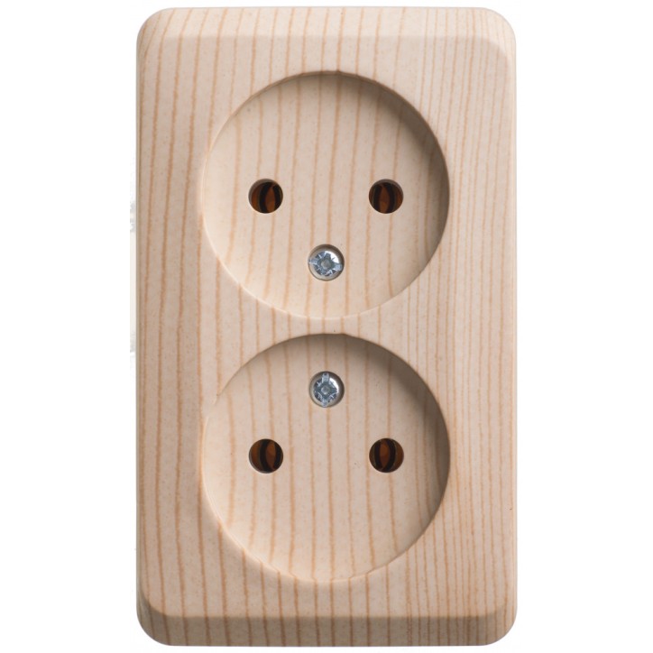 ЭТЮД Розетка двойная наружная без заземления без шторок Сосна