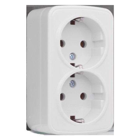 Розетка Минск 2-местная ОП 16А с заземлением белая