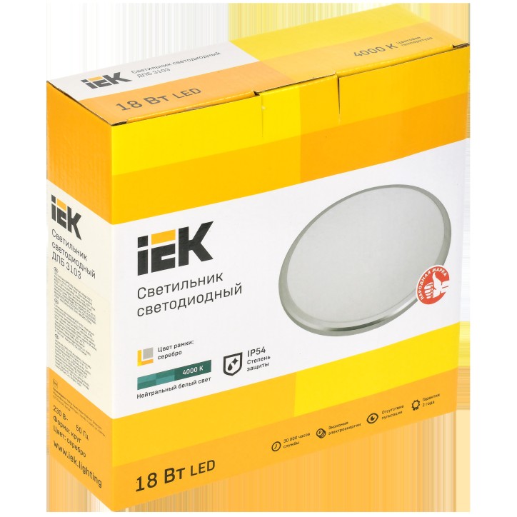 Светильник LED ДПБ 3103 18Вт IP54 4000K круг серебро IEK