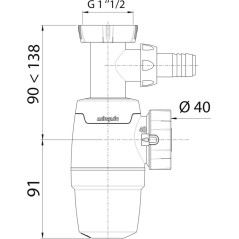 Сифон WIRQUIN NEO 1? х 40 мм без выпуска с отводом для стиральной или посудомоечной машины